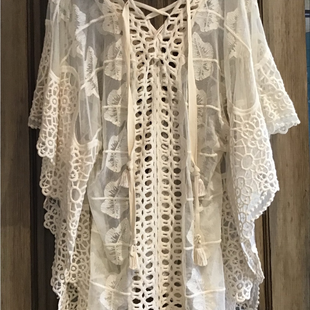 XCVI Cream Embroidered Lace and Crochet Top.Festival top.